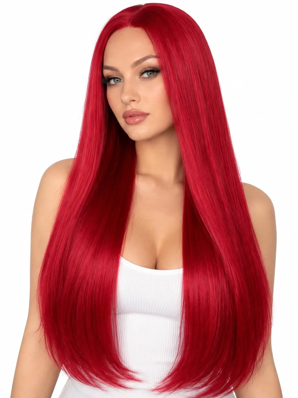 Long Straight Women's Wig in Vibrant Red - Sleek Full Coverage 26 inches long